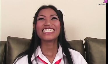 Asian schoolgirl came home and got a big cock anal for thanks