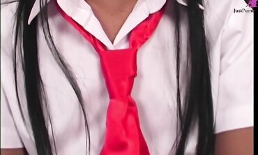 Asian schoolgirl came home and got a big cock anal for thanks