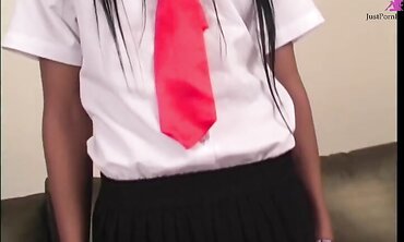Asian schoolgirl came home and got a big cock anal for thanks