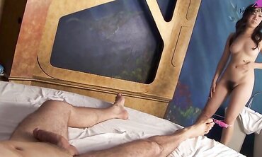 Young beauty takes a bath in front of her friend, gets fucked hard by him