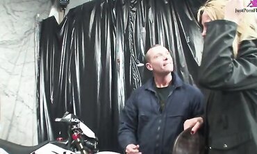 Two guys in the garage waited until their girlfriends came back and fucked them