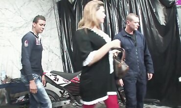 Two guys in the garage waited until their girlfriends came back and fucked them