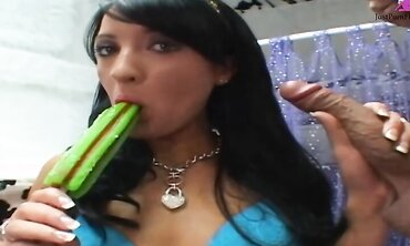 Black Haired Beauty Deena Daniels Gives Him Head and Enjoys a Big Cock
