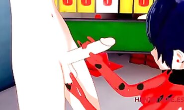 Lady Bug Cosplay: Anime Blowjob and Handjob with Creampie