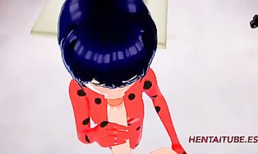 Lady Bug Cosplay: Anime Blowjob and Handjob with Creampie