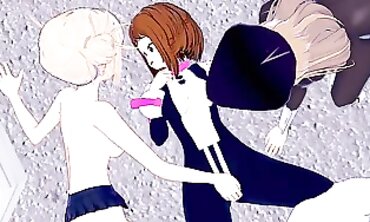 Camie, Toga and Ochako Share a Sapphic Anime Threesome