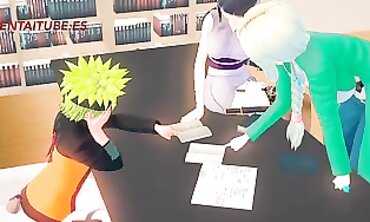 Naruto Cosplay: Sakura Gets Creampie Under Table While Talking to Hinata and Tsunade
