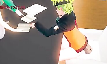 Naruto Cosplay: Sakura Gets Creampie Under Table While Talking to Hinata and Tsunade
