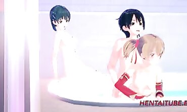 SAO Cosplay: Kirito, Asuna & Suguha Threesome in the Bath
