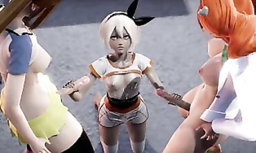 Pokemon Futa Threesome: Sonia, Rosa & Bea 3D Hentai