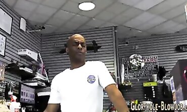 Skinny Teen Sucks and Takes a Thick Black Cock Through the Gloryhole