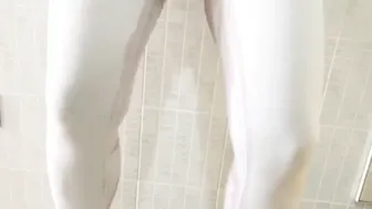 Italian MILF Pees in Trousers While Smoking and Masturbating