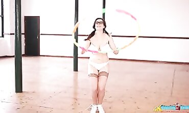 British Brunette MILF Rose Strips and Hula Hoops Nude
