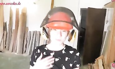 POV: Hidden Cam Brunette Gets Fucked in Grandpa's Workshop