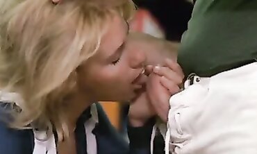 Retro Blonde Skinny Hairy Blowjob With Cumshot
