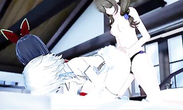 Genshin Impact: Lisa and Amber strapon lesbian threesome