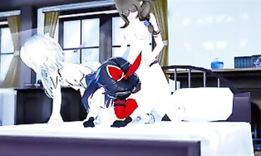 Genshin Impact: Lisa and Amber strapon lesbian threesome