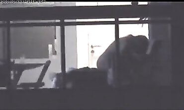Busty MILF Lovers Romp and Fuck in Window