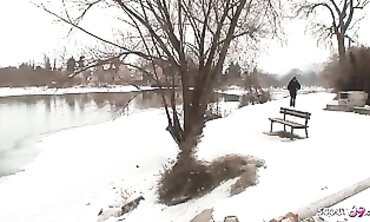 Curvy Blonde Teen in Nylon Seduced by Mature Man for Outdoor Snow Sex