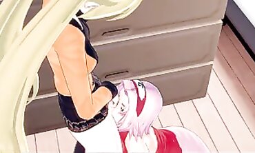 Naruko Takes a Strap-On from Sakura in Rough Lesbian Action