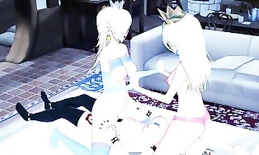 Bowsette Strap-On Threesome with Peach and Rosalina