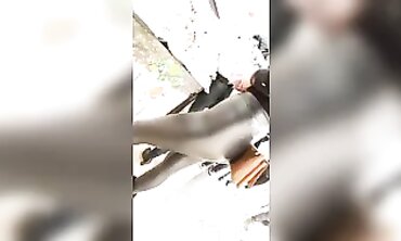 Candid Latina Booty in Shiny Leather Pants