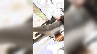 Candid Latina Booty in Shiny Leather Pants