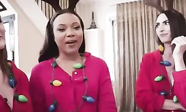 Petite Trio Tricks Santa Into A Festive Gangbang