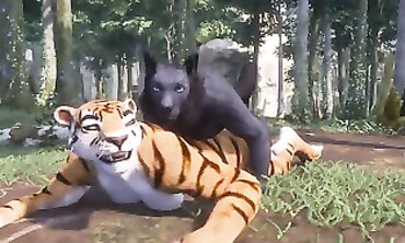 Werewolf and Tiger Bimbos in the Wild Forest