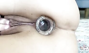 Fit Petite Blonde Gets Anal Training with Glass Plug Under Sundress