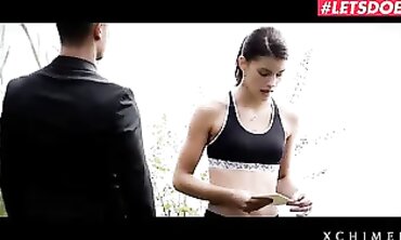 Bound & Fucked Hard: Sexy Brunette Teen Gets Rough Anal Threesome