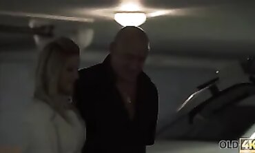Aged Businessman Facializes Blonde