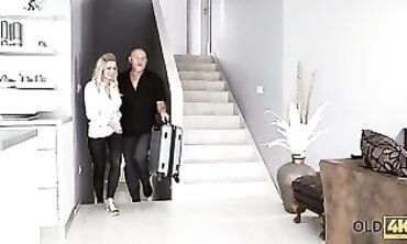 Aged Businessman Facializes Blonde