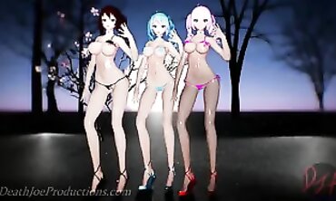 Miku and Sisters in Swimsuits 4K MMD