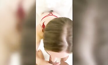 POV MFM Threesome with Next Door Neighbor Ends in Facial