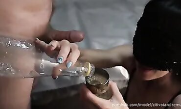 MILF Swallows Piss From a Glass and Takes a Creampie