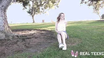 Petite Blonde Addee Performs Outdoor Masturbation POV