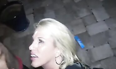 Blonde MILF Ex-Wife Shares Three-Way Blowjob with a Stranger