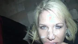 Blonde MILF Ex-Wife Shares Three-Way Blowjob with a Stranger