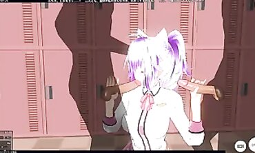 3D Hentai Threesome: Rough Locker Room Fuck