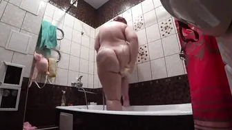 XXL Step-Mom Soaping Up in the Shower