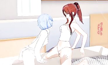 Evangelion: Mari and Rei Uncensored Anime Threesome
