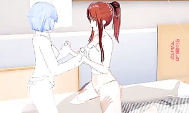 Evangelion: Mari and Rei Uncensored Anime Threesome