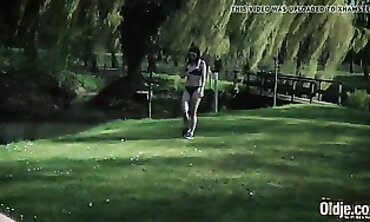 Hefty Grandpa Devours barely legal Fuckbox in Rough Public Hardcore