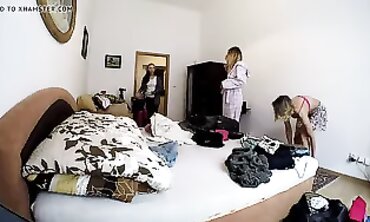 4 Girls Switching in Guest Room Upskirt Voyeur