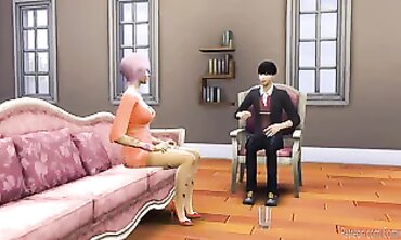 Tattooed Korean MILF's First Time with Stepson on Stool