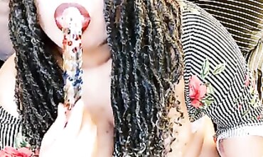 BBW Black Babe Plays with Glass Dildo Post-Orgasm