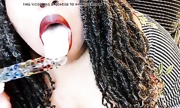 BBW Black Babe Plays with Glass Dildo Post-Orgasm
