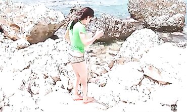 Merilyn Sakova Shows Off Her Huge Natural Tits on the Seashore