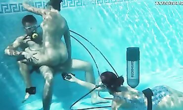 Hotty 3-Way Pool Sex with Multiple Climaxes